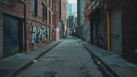 Stylish urban graffiti featuring techno motifs bold colors rebellious spirit natural daylight street-level capture in an alleywayの素材