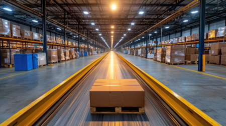 Conveyor belt with mixed recyclables dynamic motion busy and productive harsh overhead lighting bird's-eye view warehouse environmentの素材