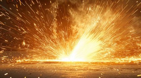 Machinery operating raw materials sparks flying intense and dynamic atmosphere dramatic side lighting close-up viewの素材