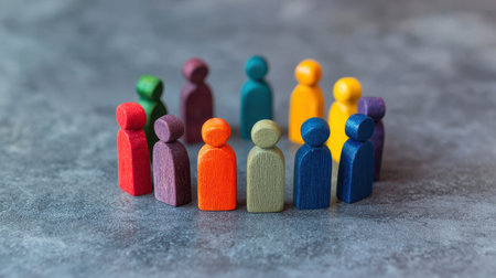 A circle of diverse, multicolored figures symbolizing unity and collaboration, standing together to represent the concept of DEI--Diversity, Equity, and Inclusionの素材