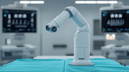 AI-powered robotic surgeon performing a complex medical procedure with precision, symbolizing the future of healthcare innovationの素材