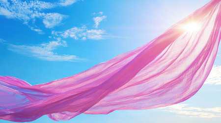 Vibrant glory banner waving in the wind bright colors shining under sunlight outdoor festival atmosphere wide angle shotの素材