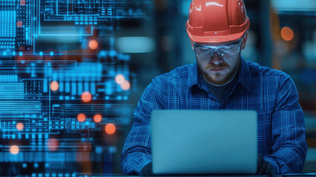 Technician repairing an old laptop in a sustainable tech workshop, promoting e-waste reuse and environmental conservationの素材