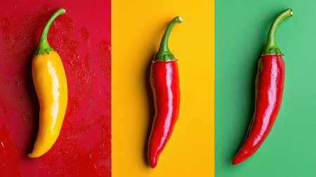 Abstract explosion of chili peppers vivid colors merging playful mood studio lighting with shadows macro lens focus on detailsの素材