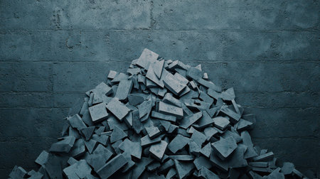 Surreal debris textures merging haunting shadows contemplative mood stark contrast lighting medium distance angleの素材