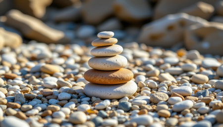 bright pebble stack in a minimalist style, using ash and wheat shades, crisp contours, airy layout, lively aesthetic, high resolutionの素材