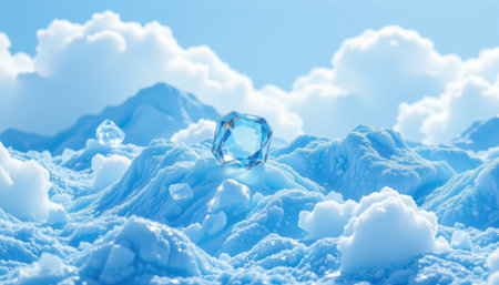 bright ice crystal in a minimalist style, using cobalt and cloud shades, crisp contours, airy layout, lively aesthetic, high resolutionの素材