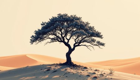 bright tree silhouette in a minimalist style, using ink and dune shades, crisp contours, airy layout, lively aesthetic, high resolutionの素材