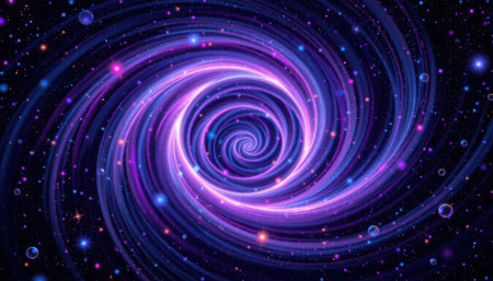 bright spiral galaxy in a minimalist style, using violet and frost shades, crisp contours, airy layout, lively aesthetic, high resolutionの素材