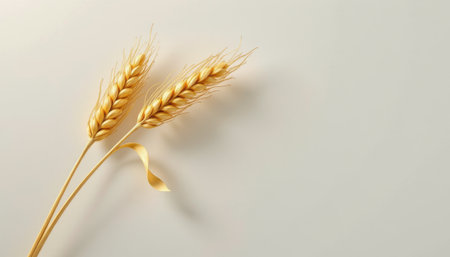 bright wheat stalk in a minimalist style, using gold and pearl shades, crisp contours, airy layout, lively aesthetic, high resolutionの素材