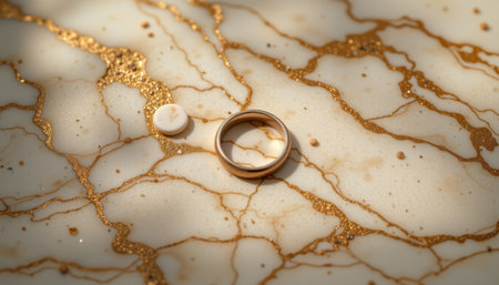 stylish flat lay of smart ring on a synthetic surface, with marble tones, soft daylight lighting softness, modern props, high resolutionの素材