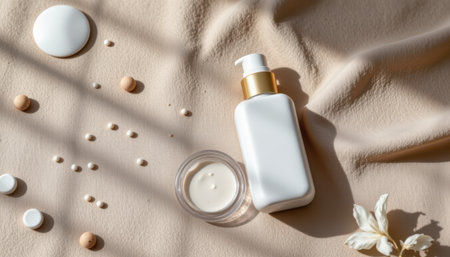 stylish flat lay of screen cleaner on a suede surface, with cloud tones, diffused natural lighting softness, modern props, high resolutionの素材