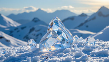 bright ice crystal in a minimalist style, using cobalt and cloud shades, crisp contours, airy layout, lively aesthetic, high resolutionの素材