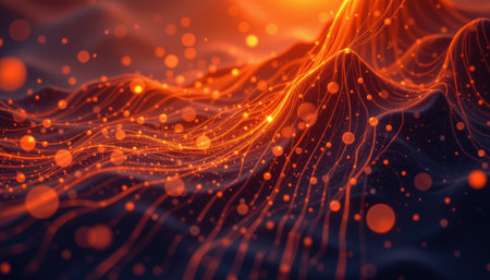 subtle echoes in an abstract style on a dusk orange background, with pulsating contrast, scattered glow light, high resolutionの素材