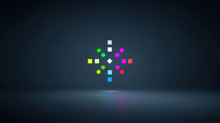 Colorful Geometric Shapes on Dark Background for Abstract Art and Design Projectsの素材