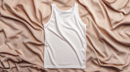 Flat lay of white tank-style undershirt on deep neutral backdrop, clear fabric details, minimal fashion presentationの素材