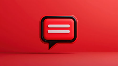 Red Speech Bubble Icon with Horizontal Lines Representing Messages on a Bold Red Backgroundの素材