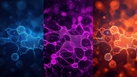 Abstract molecular network in vibrant colors.の素材