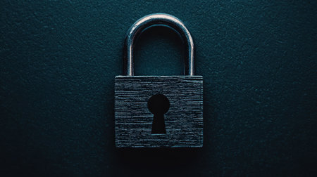 A dark padlock on a textured background symbolizes security.の素材