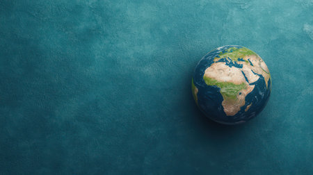 Earth globe on textured blue background, symbolizing geography and exploration.の素材
