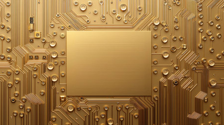 Golden circuit board with a blank central chip space.の素材