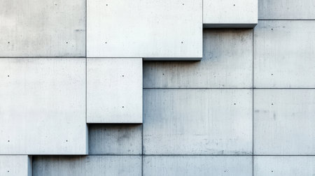 A modern concrete wall featuring layered geometric shapes, showcasing a minimalist design with a textured surface.の素材