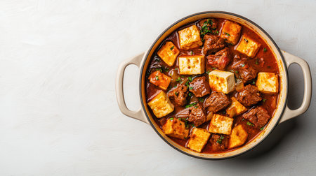A delicious pot of beef and tofu stew, featuring tender meat and soft tofu in a rich, savory broth.の素材