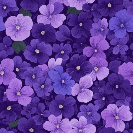 A vibrant array of purple flowers fills the frame, showcasing delicate petals in varying shades, creating a lush and visually striking floral display.の素材