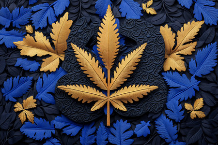 Leafy pattern featuring a central cannabis leaf design.の素材
