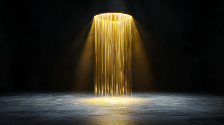 Illuminated vertical lines create a striking visual effect in darkness.の素材