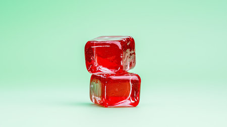 Red ice cubes on a pastel background.の素材