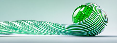 Abstract design featuring a twisted shape and green sphere.の素材