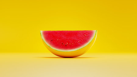 Vibrant watermelon slice against a bright yellow background.の素材