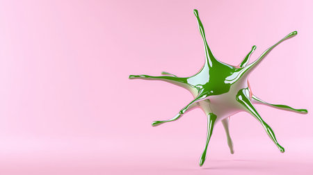 Abstract green shape on pink background with a fluid design.の素材