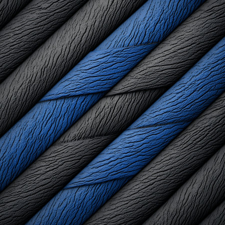 Textured ropes in shades of blue and grey intertwined creatively.の素材