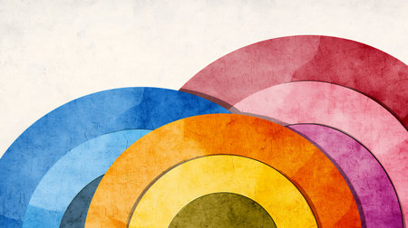 Colorful abstract circles layered with texture and depth.の素材