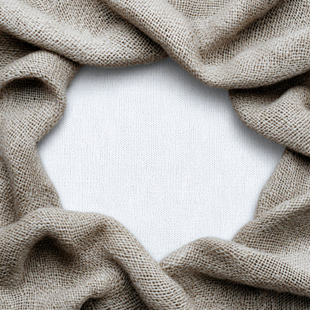 Neutral fabric texture with a draped border creating a frame.の素材