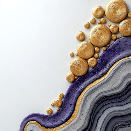 Elegant abstract design with circular elements and textured layers.の素材