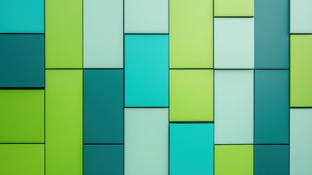 Colorful geometric pattern of teal and green rectangular tiles.の素材