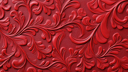 Textured red floral pattern with intricate designs and details.の素材