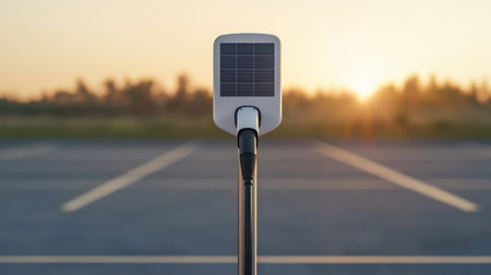 Vintage gas pump at sunset in an empty parking lot.の素材