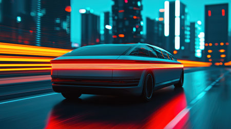 Private bulletproof limousine driving through a futuristic cityscape, elite secure transportation, high-end travel bookingの素材