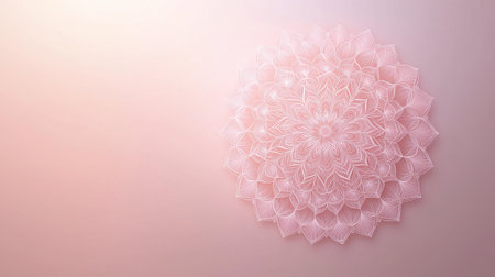 Intricate mandala design in fine line art meditative mood soft gradient background gentle ambient light centered compositionの素材