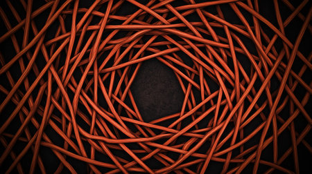 Intricate lines forming a mesmerizing pattern symbolizing connectivity warm ambient light top-down view, Realistic Photoの素材
