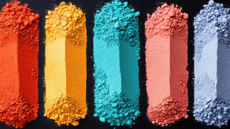 Layers of colorful chalk and clay minerals in artistic arrangement bright studio light dynamic perspective vibrant mood, Realistic Photoの素材