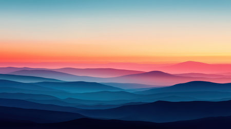 Soft gradient background in tranquil blues ethereal and dreamy quality peaceful nature setting golden hour sunlight panoramic view, Realistic Photoの素材