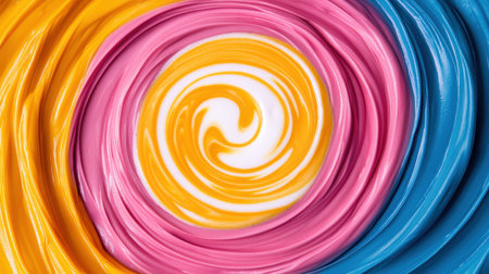 Artistic swirl of cappuccino foam vibrant colors in cafe setting soft focus background side profile angle, Realistic Photoの素材