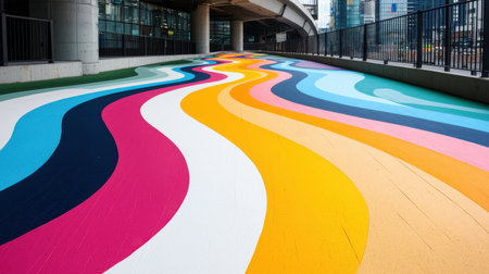 Bold liquid waves in contrasting colors movement captured modern urban setting dramatic shadows high-angle shot, Realistic Photoの素材