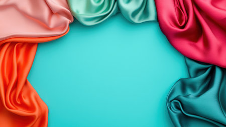 Close-up of vibrant silk fabric draped elegantly soft natural light filtering top-down perspective minimalist aesthetic, Realistic Photoの素材
