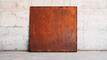 Old metal sheet with rust patterns warm sunset glow textured backdrop eye-level perspective abandoned warehouse, Realistic Photoの素材